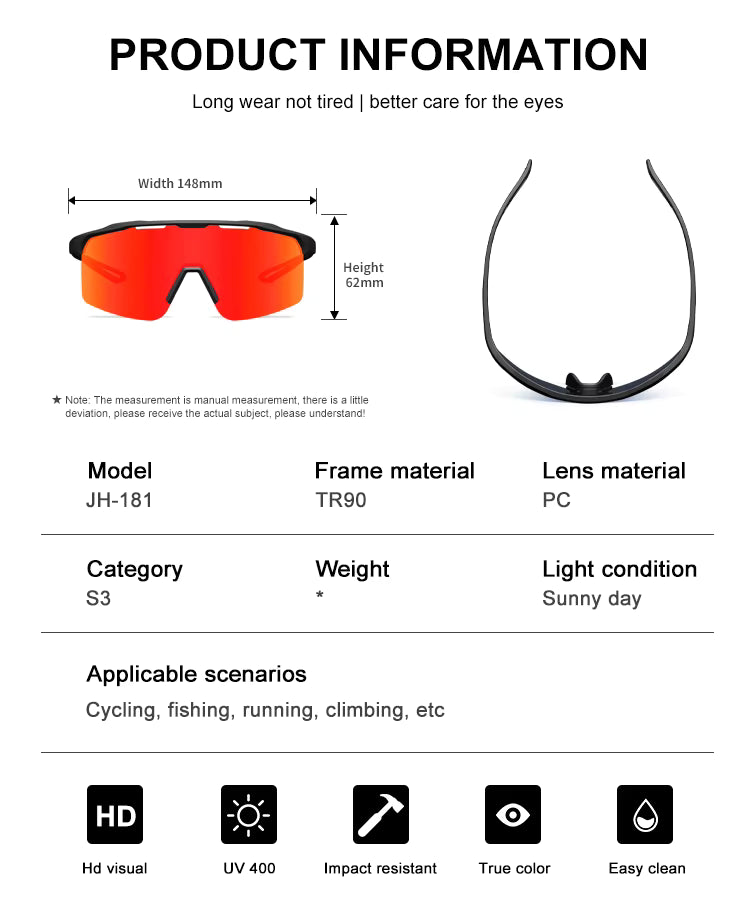 Sports Sunglasses TR90 Frame Mirror Polarized Lens Baseball,Cycling, Riding & Running Glasses